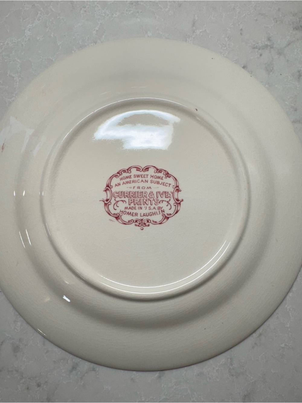 Vintage Homer Laughlin Red Transferware Currier & Ives “Home Sweet Home” Plate - Picture 3 of 4